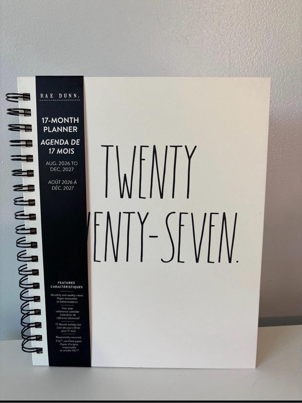 Rae Dunn "Twenty Twenty-Seven" 17-Month Planner - White & Black